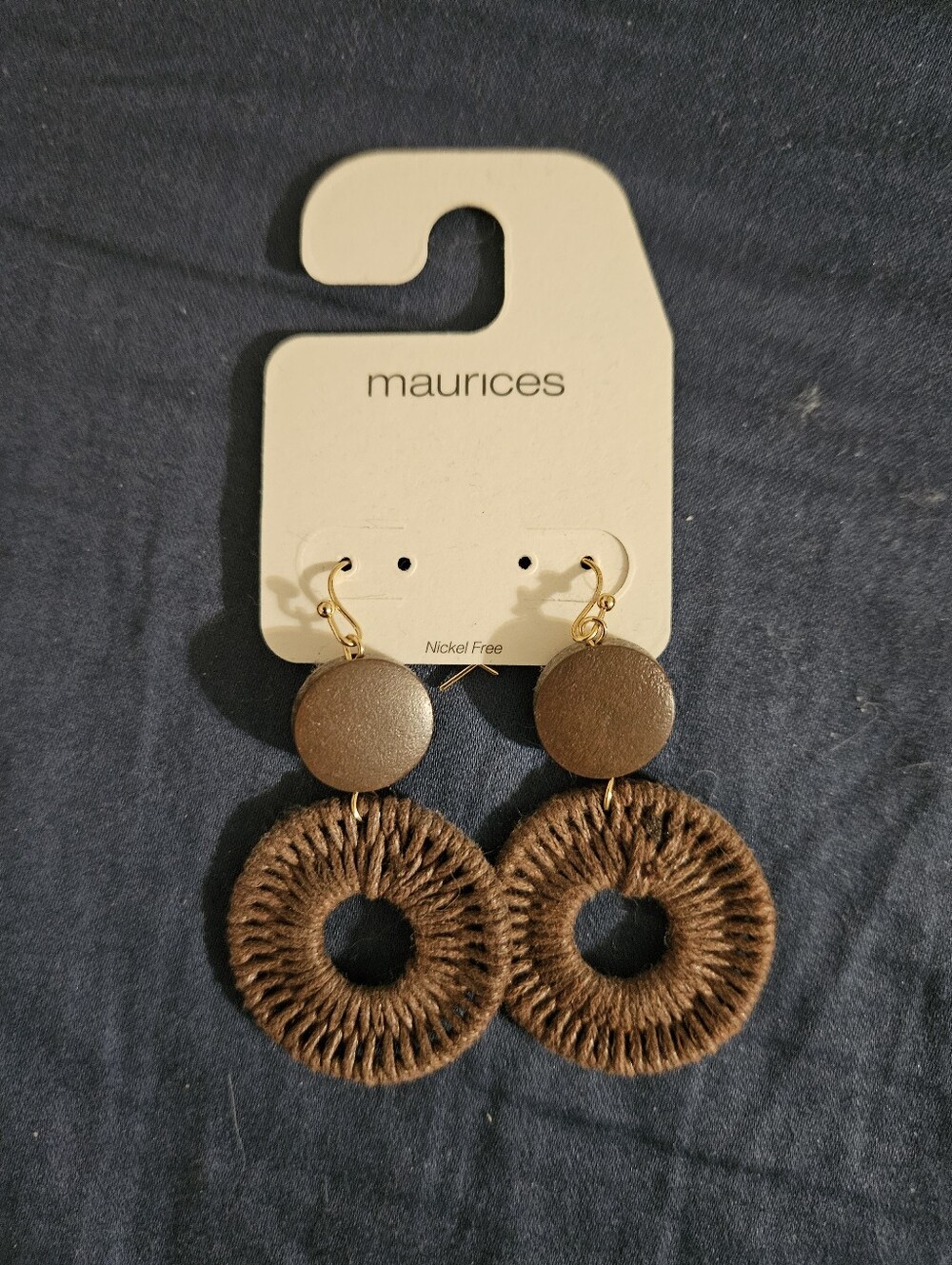 Maurices Brown Woven Circle Drop Earrings with Gold Accents
